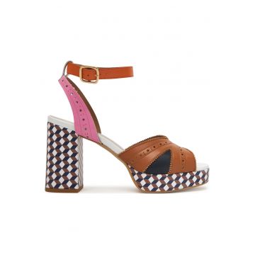 Sandale dama -  multicolor - piele naturala - toc clasic