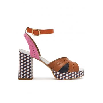 Sandale dama -  multicolor - piele naturala - toc clasic
