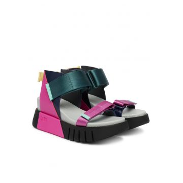 Sandale dama  multicolor - textil - sistem inchidere Velcro