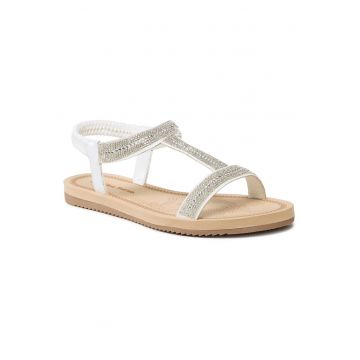 Sandale dama -  piele ecologica - alb - cu decoratiuni zirconii