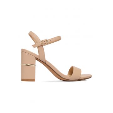 Sandale dama -  piele ecologica - bej - toc clasic