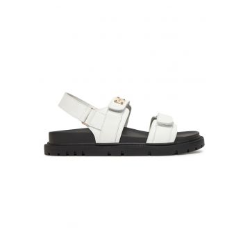 Sandale dama -  piele naturala - alb/negru - inchidere velcro