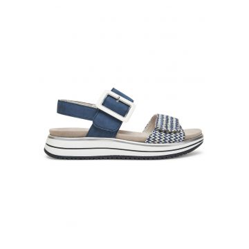 Sandale dama -  piele naturala - albastru/alb - velcro
