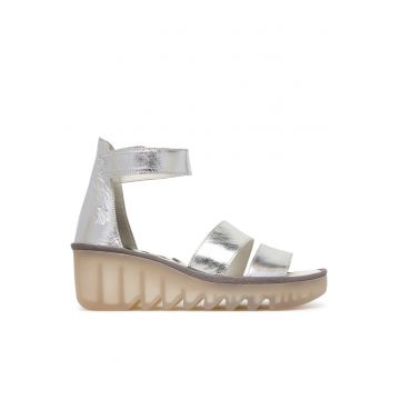 Sandale dama -  piele naturala - argintiu - sistem inchidere Velcro