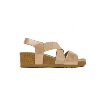 Sandale dama -  piele naturala - auriu - sistem inchidere Velcro