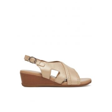 Sandale dama -  piele naturala - bej - cu platforme - inchidere cu catarama