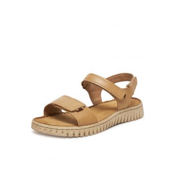 Sandale dama -  piele naturala - bej - sistem inchidere Velcro