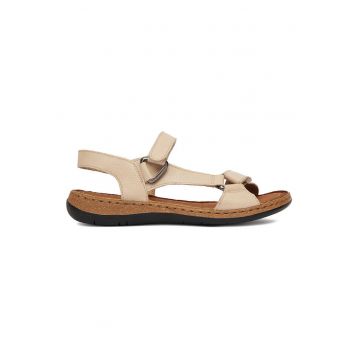 Sandale dama -  piele naturala - bej - sistem inchidere Velcro -