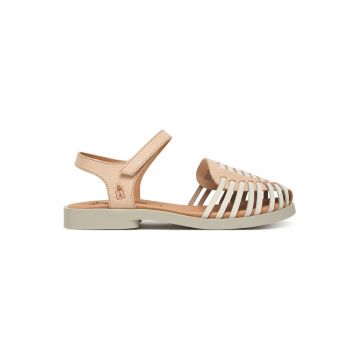 Sandale dama -  piele naturala - bej - sistem inchidere Velcro