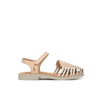 Sandale dama -  piele naturala - bej - sistem inchidere Velcro