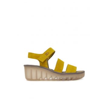 Sandale dama -  piele naturala - galben - sistem inchidere Velcro
