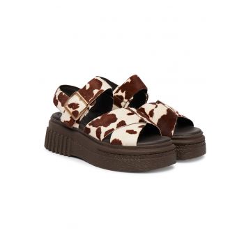 Sandale dama -  piele naturala - maro - Velcro - Maro