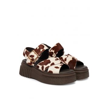 Sandale dama -  piele naturala - maro - Velcro - Maro