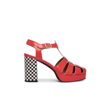 Sandale dama -  piele naturala - multicolor - toc clasic