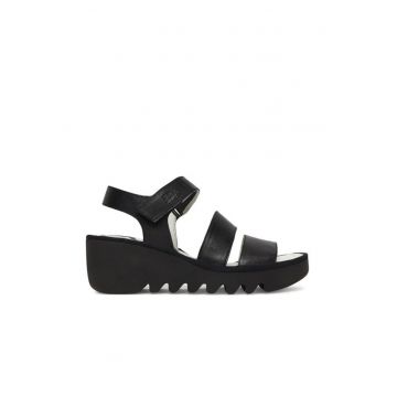 Sandale dama -  piele naturala - negru - sistem inchidere Velcro