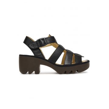 Sandale dama -  piele naturala - negru - toc clasic