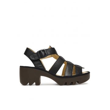 Sandale dama -  piele naturala - negru - toc clasic