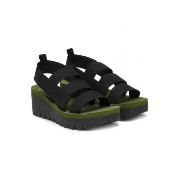 Sandale dama -  piele naturala - negru/verde
