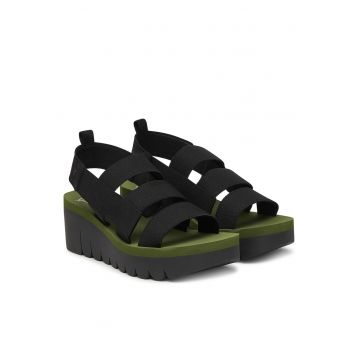 Sandale dama -  piele naturala - negru/verde