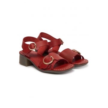 Sandale dama -  piele naturala - rosu - toc clasic