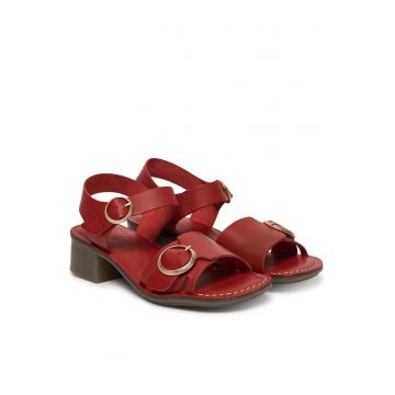 Sandale dama -  piele naturala - rosu - toc clasic