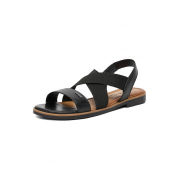 Sandale dama -  piele naturala/textil - curele elastice - negru