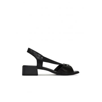 Sandale dama piele naturala toc bloc - Negru