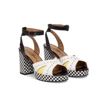 Sandale dama -  piele naturala - toc clasic - multicolor