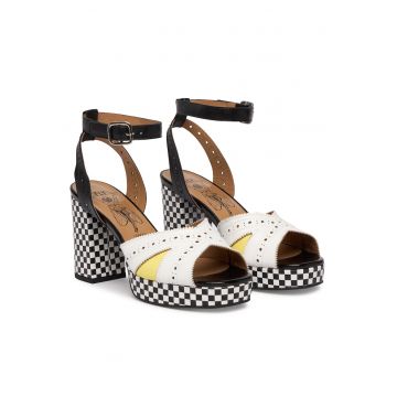 Sandale dama -  piele naturala - toc clasic - multicolor