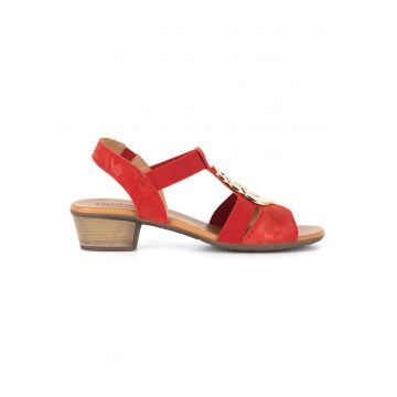 Sandale dama -  piele - rosu - toc bloc -