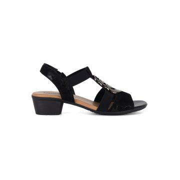 Sandale dama -  piele - toc subtire - negru -