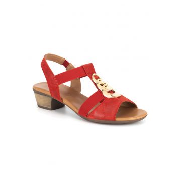 Sandale dama -  rosu - piele - toc bloc
