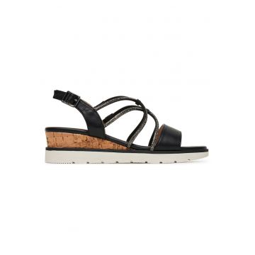 Sandale dama -  sintetic - negru/maro