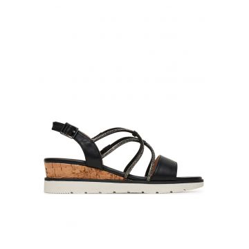 Sandale dama -  sintetic - negru/maro