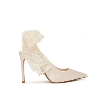 Sandale dama -  stiletto - alb - textil