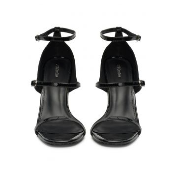 Sandale dama  stiletto - negru - material textil