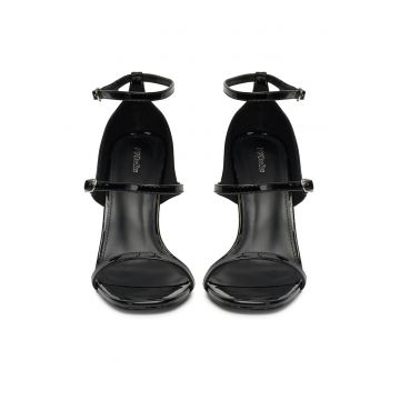 Sandale dama  stiletto - negru - material textil