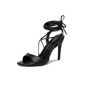 Sandale dama -  stiletto - negru - textil