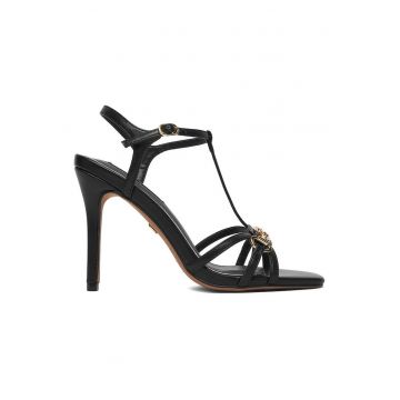 Sandale dama -  stiletto - negru - textil