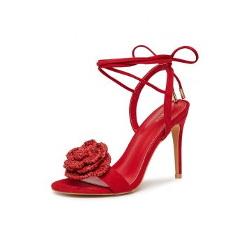 Sandale dama  stiletto - rosu - material textil