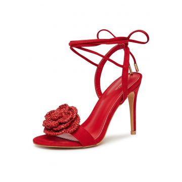 Sandale dama  stiletto - rosu - material textil