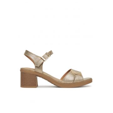 Sandale dama -  toc bloc - auriu - material sintetic
