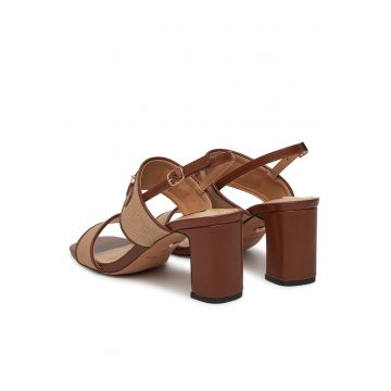 Sandale dama -  toc bloc - bej - material sintetic -
