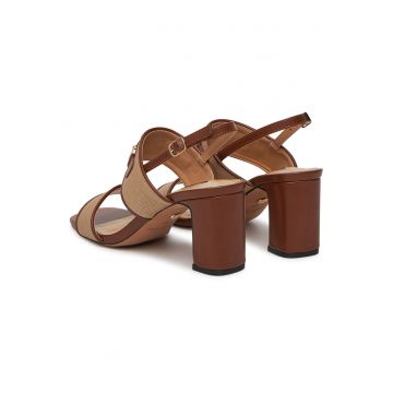 Sandale dama -  toc bloc - bej - material sintetic -