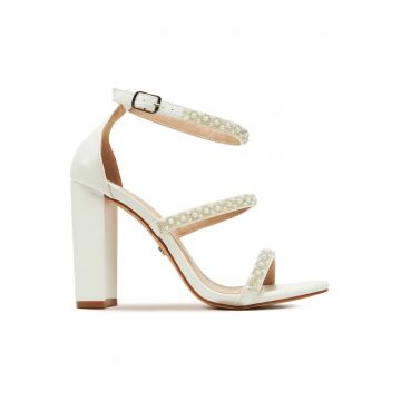 Sandale dama -  toc clasic - alb - material sintetic