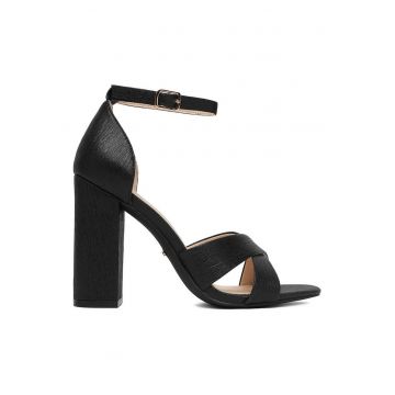 Sandale dama -  toc clasic - negru - material sintetic