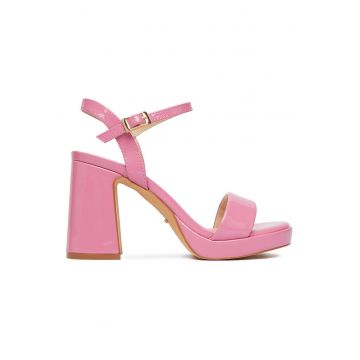 Sandale dama -  toc clasic - roz - material sintetic