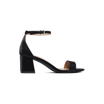 Sandale dama -  toc gros - design unic - negru - material sintetic