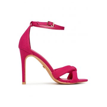 Sandale dama -  toc stiletto - roz - material textil