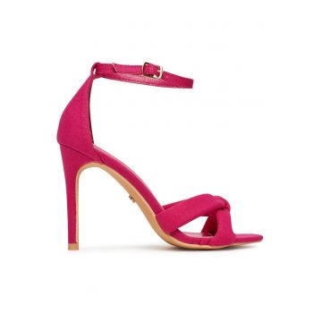 Sandale dama -  toc stiletto - roz - material textil